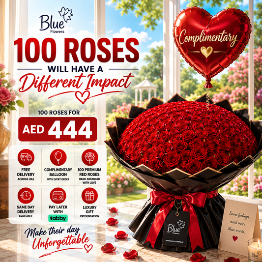100 Premium Red Roses Bouquet + Free Delivery & Complimentary Balloon
