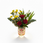 Bouquet of flowers in a vase with 'The Best Mom in the world' text on a white background